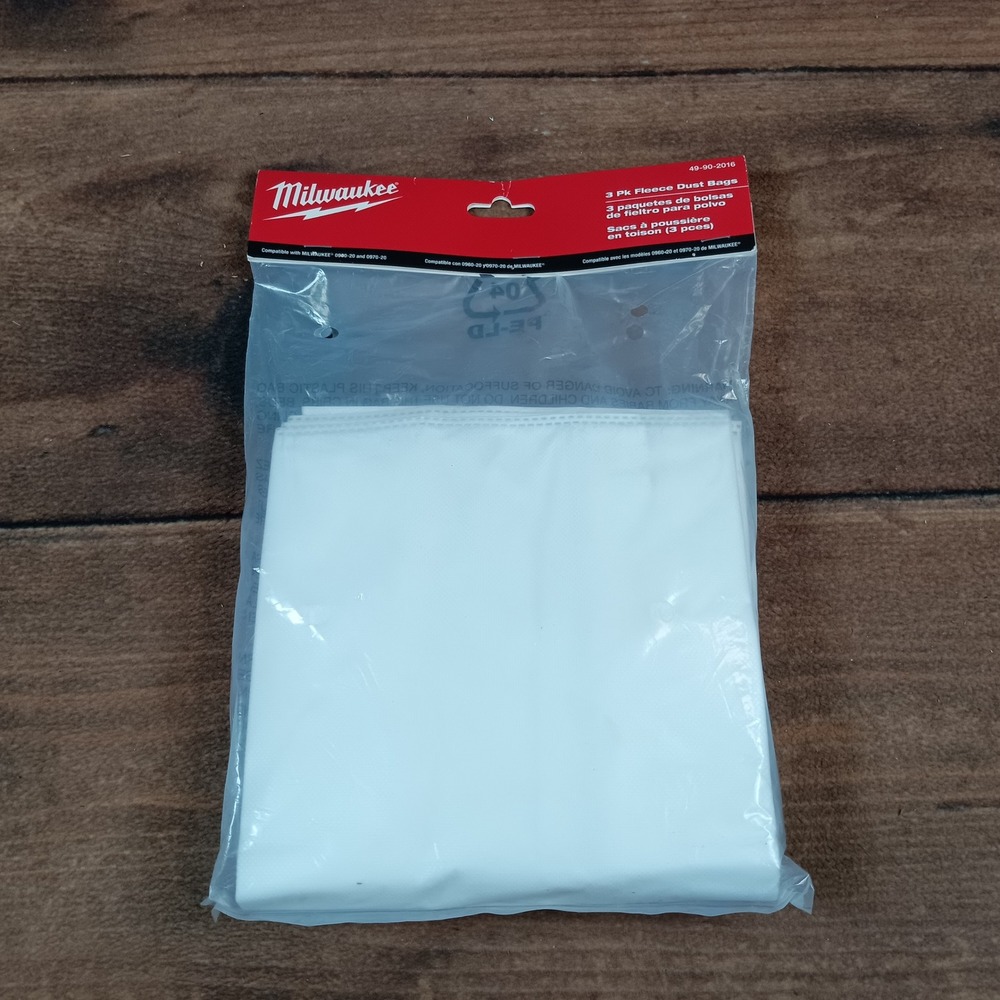 Milwaukee 3 Pk Fleece Dust Bags 49-90-2016 for 0960-20 and 0970-20 Vacuums